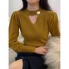 Tops Básicos para Mujer, Tops de Diseñador, Elegante Tejido con Cortes, Rojo, de Cuello Alto, Suéter Sexy A2746