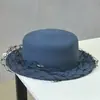 Sombrero de Fieltro de Moda con Rejilla, Lazo, Estilo Japonés, Casual Retro, Lana, Copa Plana, Ala Plana, para Otoño e Invierno