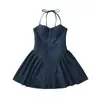Verão 2026 Novo Look de Garota Popular Vestido Feminino Estilo Desejo Puro Listrado com Gola Halter Cintura Marcada Costas Abertas Vestido Mini Feminino
