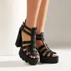Sandalias de verano para mujer con punta abierta, plataforma impermeable y tacón cuadrado, zapatos para mujer de talla grande con cremallera trasera, nuevas sandalias de tacón ultraligero para mujer