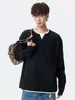 Camiseta de Manga Larga con Cuello Redondo y Patrón de Gofre para Hombre, Estilo Pareja, Textura Exterior Falsa de Dos Piezas para Hombre, Novedad Otoño 2026