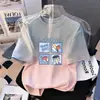 Camiseta Infantil de Manga Corta Degradada, Top Estampado de Moda de Verano para Niños, Ropa Moderna Suelta y Versátil Estilo Coreano para Niños Mayores