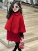 Invierno 2024 nuevo ropa infantil coreana para niñas Año Nuevo chaleco de malla tipo pastel vestido capa de lana