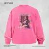 Camiseta de manga comprida com estampa de guitarrista de rock para homens, estilo primavera e outono, corte solto, moda de rua, top redondo moderno