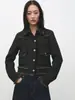 Chaqueta corta de tweed popular transfronteriza europea y americana con solapa, bolsillos de borde crudo, botones metálicos, chaqueta estilo vintage Chanel