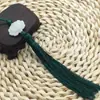 Pingente de Carro com Borla de Lótus Branco de Jade Dupla Face Acessórios de Estilo Antigo para Ventilador Hanfu Pingente de Fantasia Joias