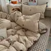 Juego de Ropa de Cama de Cuatro Piezas de Algodón Puro Grado Madre y Bebé Ropa de Cama para Dormir sin Ropa Sábana de Gasa de Doble Capa Funda Nórdica Falda de Cama para Dormitorio Tres Juegos de Cuatro Piezas