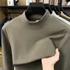 Camiseta masculina de gola redonda e manga longa transfronteiriça, segunda pele térmica de fleece escovado outono/inverno, top casual e versátil para homens