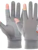 Guantes de Protección Solar para Primavera y Verano, Estilo Delgado para Conducir, Ciclismo al Aire Libre, Guantes de Seda de Hielo para Hombres y Mujeres, Antideslizantes, Guantes de Medio Dedo