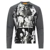Camiseta de manga larga raglán para hombre, retrato de rock americano, old money, color mostaza vintage desgastado en bloques de color, corte holgado, camiseta básica