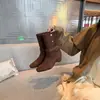 Botas Western de Ante Cuadradas Retro de Media Caña para Mujer Otoño Invierno Hebilla de Cuero Remaches Tacón de Gato Moda Adelgazante para Mujeres