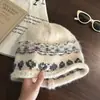 Gorro Holgado Jacquard Estilo Coreano con Volantes Pañuelo de Punto Retro Fair Isle Gorro para Clima Frío Otoño/Invierno Hace que la Cara Parezca Más Pequeña Gorro de Lana