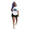 D9416 Amazon Caliente Moda Casual Europea y Americana para Mujer Color Sólido Estampado de Patrón Manga Corta Shorts Conjunto de Dos Piezas