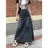 Saia Midi Jeans de Cintura Alta Tamanho Grande Retrô para Mulheres no Verão Efeito Emagrecedor para Gordas mm Design de Nicho Saia Midi Evasê de Nicho