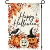 Bandera de Jardín de Halloween Patrón de Calabaza Fantasma Gato Negro Bandera Impresa por Ambos Lados Decoración de Fiesta del Festival de la Calabaza Bandera para el Patio