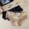 Melocotón Dulce ~ Panties de Encaje de Satén Sexy Francés para Mujer Deseo Puro Huecos Transpirables Algodón Entrepierna Calzoncillos
