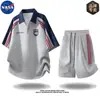 Conjunto de Camisa Polo Nasa Marca Alta Qualidade Estilo Americano Moderno com Meio Zíper Manga Curta para Homens, um Conjunto Completo de Moda para o Verão