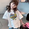 2025 Verano Nueva Camiseta de Manga Corta para Niñas Verano Infantil Estilo Occidental Algodón Puro Estampado de Dibujos Animados Camiseta de Media Manga para Niños Medianos-Grandes