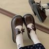 Saia estilo francês vintage sola grossa sapatos pequenos de couro sapatos femininos 2025 novos sapatos de boca rasa com laço primavera e outono Mary Jane