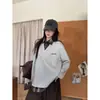 Sudadera con cuello de camisa falso de dos piezas cosido para hombre y mujer en otoño, tops a cuadros retro americano, estilo preppy, chaquetas de pareja