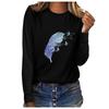 Sudadera Holgada Estampada de Primavera 2023 Cuello Redondo Manga Larga de Algodón Base Fresca Dulce Manga Larga Negra