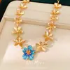 Colar Patchwork Floral com Gotejamento de Óleo Vintage, Corrente Clavicular Nicho de Luxo Leve, Colar Elegante Exquisito Retrô para Mulheres