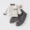 Conjunto de duas peças para bebê, jaqueta de algodão acolchoada e espessa para outono e inverno (120g) e calça, agasalho infantil com top acolchoado