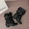 Botas de gamuza de tacón grueso, nuevo estilo otoño e invierno, hasta la pantorrilla, puntera redonda, botas retro apiladas hasta la pantorrilla con hebilla de cinturón 2026