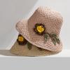 Sombrero de Paja para Mujer Verano Tejido a Mano Flor Sombrero para el Sol Viaje al Aire Libre Protección Solar Sombrero de Pescador Plegable Sombrero de Ala Ancha