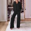 Conjunto de pantalones casuales de moda para mujer de otoño/invierno 2025 estilo nuevo europeo y americano con cuello, manga larga, holgado y de color sólido de Amazon Cross-Border