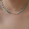 Collar Turquesa Natural Acero Titanio Muy Fino 2mm Mineral en Bruto Sin Optimización Clavícula Turquesa Pequeña Femenino
