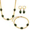 Pulsera Collar Aretes Nicho Cadena de Eslabones Hoja Gema Esmeralda Lujo Retro Diseño Acero Titanio Joyería
