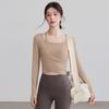 Roupas de Yoga Estilo Novo para Mulheres, Tops Emagrecedores de Aparência Sofisticada com Bojos, Roupas Profissionais de Pilates Fitness para Treinamento, Manga Longa Feminina