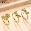 Anillo abierto de libélula más vendido transfronterizo para mujer, anillo de acero inoxidable con incrustaciones de diamantes de flores estilo pastoral, joyería chapada en oro de 18k