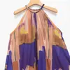 Comercio Exterior Transfronterizo Ropa de Mujer 2026 Estilo Europeo y Americano Moda Holgada Dobladillo Asimétrico Estampado Cuello Halter Vestido Sin Parar