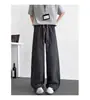 Pantalones casuales retro japoneses de corte holgado a cuadros con cinta de color contrastante, pantalones casuales holgados de pierna recta para hombre, pantalones de pierna ancha de moda