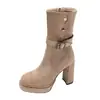Botines de Tacón Alto Grueso Estilo Vintage Británico de Reina para Mujer, Nuevos 2026 Otoño Versátiles Adelgazantes que Aumentan la Altura
