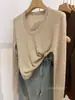 Capa base de punto fino de lana para mujer, nuevo estilo otoño/invierno, prenda interior de alta gama, top suéter de cuello en U para invierno