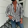 Camisa casual de manga larga estilo americano, camisa de manga larga a rayas vintage para hombre, camisa casual versátil sin planchado resistente a las arrugas para hombre