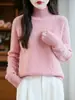 Top base de punto de lana suave para mujer, color liso, cuello semi-alto, ajustado, engrosado, suéter de otoño e invierno con patrón de trenzas