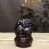 Ornamento Pixiu em Forma de Tambor de Chão de Madeira Ébano para Abertura de Negócios e Inauguração de Casa, Artesanato em Madeira, Escultura em Madeira Maciça, Ornamento Pixiu Atrator de Riqueza