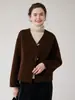 Abrigo cruzado de terciopelo esmerilado marrón grisáceo, estilo vintage, corte holgado, con solapas, nuevo abrigo de lana para otoño/invierno europeo y americano, 100% lana
