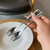 Cuchara y Tenedor para Ensalada de Acero Inoxidable con Mango Largo, Cuchara para Frutas y Verduras, Tenedor para Helado y Postre, Cuchara para Pasta, Tenedor de Mesa de Doble Propósito