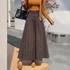 Falda de cuadros artística vintage para mujer, estilo principios de otoño, cintura alta elástica, dobladillo amplio, que cubre la cadera, falda de cuadros adelgazante