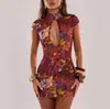 Vestido estampado de moda con calados, vestido corto ajustado que realza la figura, nuevo vestido de estilo chino con cuello alto, estilo chino