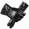 Guantes Gruesos Cálidos Forrados de Lana de Cuero PU para Hombre Invierno Exterior Ciclismo y Montañismo Antideslizantes Pantalla Táctil de Cinco Dedos