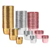 Vaso de papel dorado y plateado para hornear pasteles, vasos de papel para muffins, vasos de papel para pasteles, soporte de papel recubierto para rizar muffins, tamaño grande y mediano, tamaño pequeño.