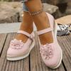Zapatos de Moda Gruesos Europeos y Americanos de Comercio Exterior Transfronterizo para Mujer Talla Grande Estilo Étnico Tacón de Cuña Floral Zapatos con Hebilla