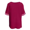 Camiseta de Mujer de Punto con Encaje Calado y Empalme, Manga Corta, Cuello en V, Estilo Europeo y Americano, Nueva Popularidad Transfronteriza, Procesamiento y Personalización