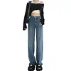 Jeans de Cintura Alta Wide Leg Feminino Primavera e Outono 2025 Novo Estilo Corpo Pequeno Estreito em Forma de Pera Calças Retas Soltas